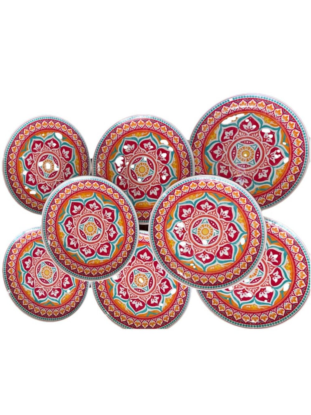 NWT'S!8 Better Homes Melamine Dinner Plates Colorful Medallion 10” Set-No Chips!
